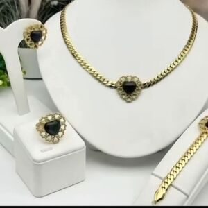 Gold and Black Heart Necklace Set